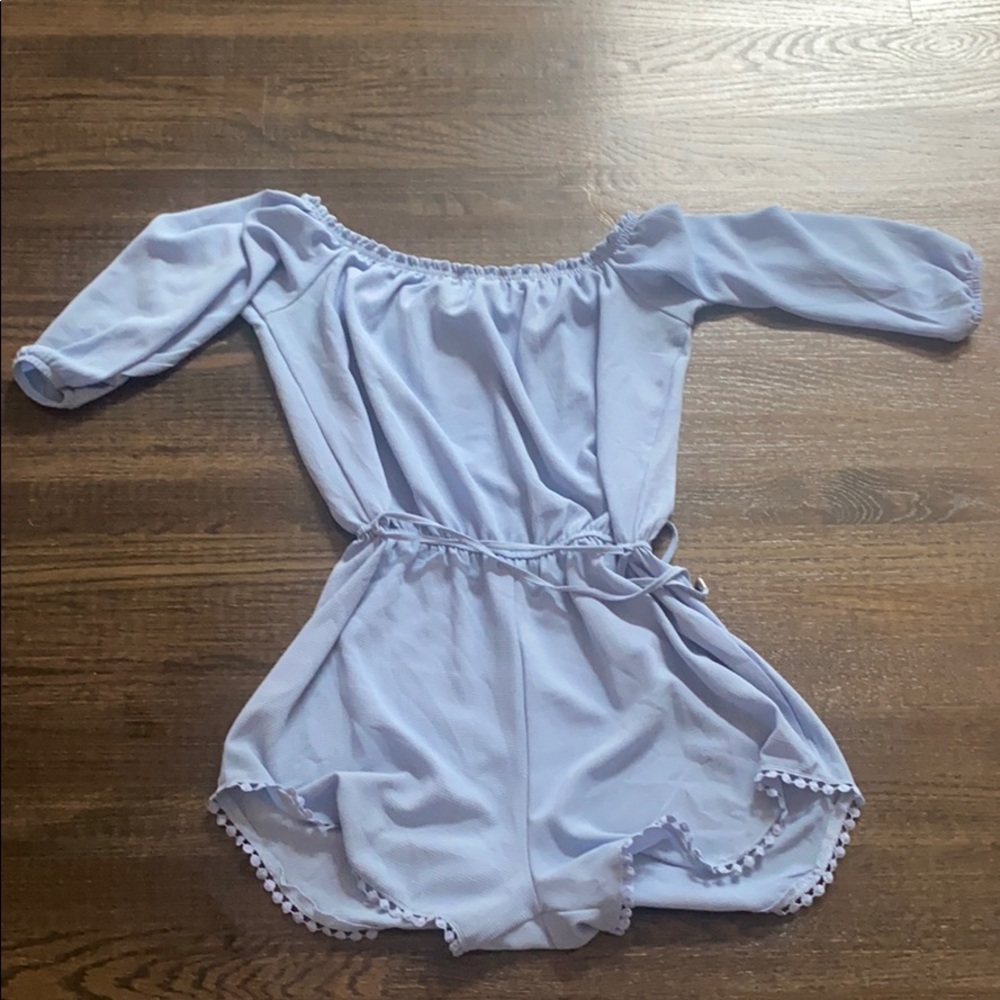 Baby blue off the shoulder romper sz: medium
